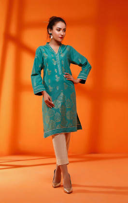 Navy Blue Cambric Screen Printed Kurti